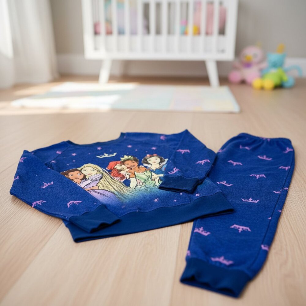 Disney Princess‎ Girls Pajama Set Size M Blue Multicolored Print